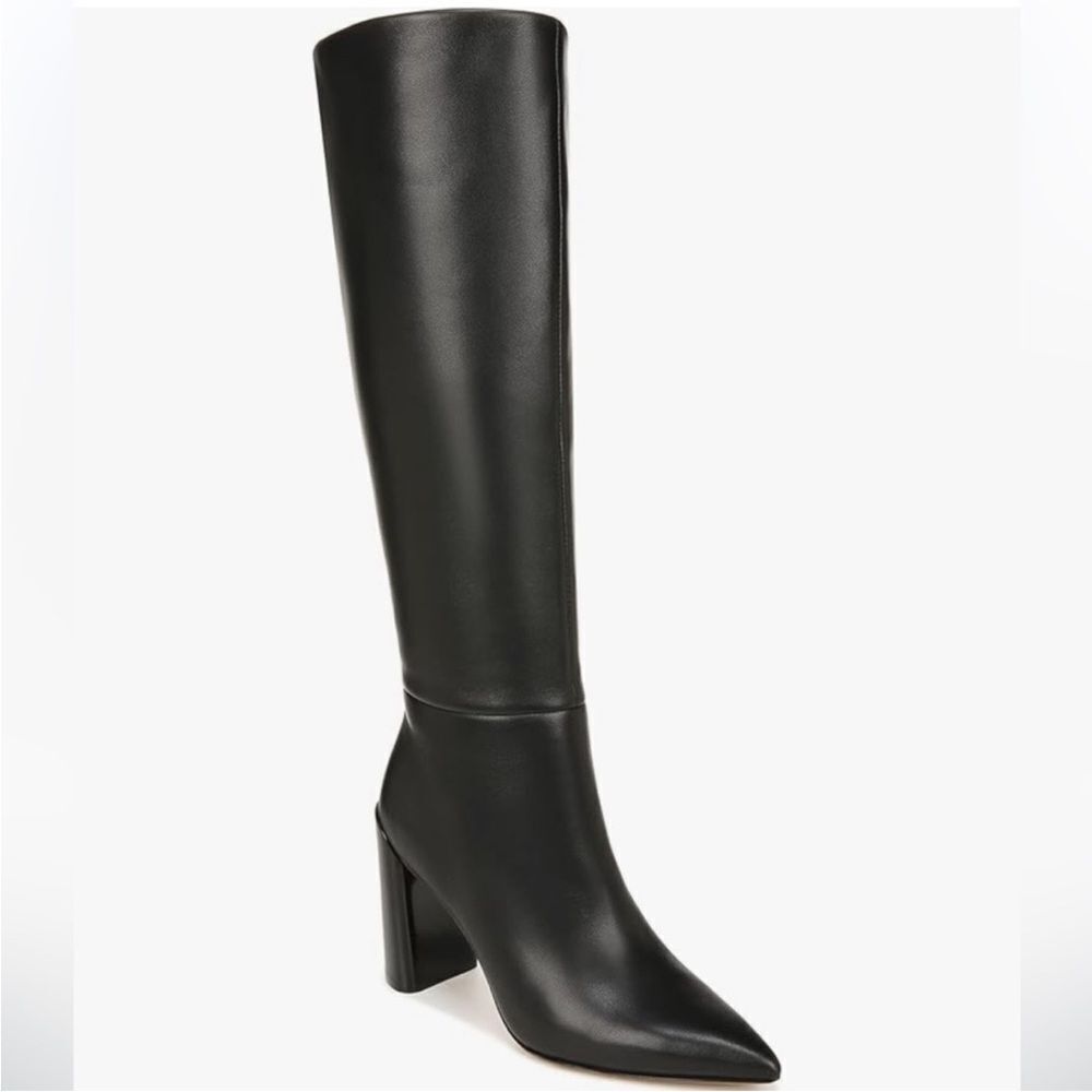Vince Pilar Black Leather Knee Tall Boot Zip Block Stacked Heel 10M